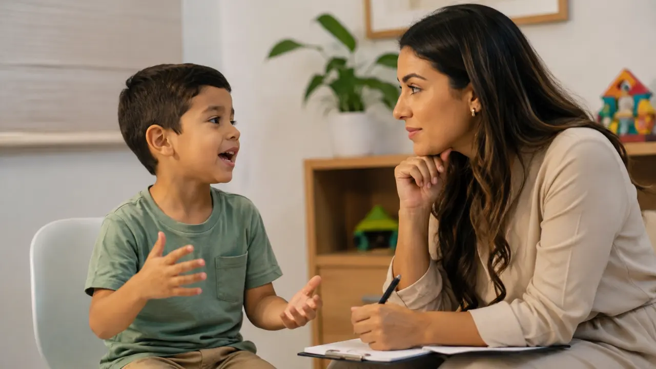 Adulto conversando com uma criança durante atividade de acompanhamento
